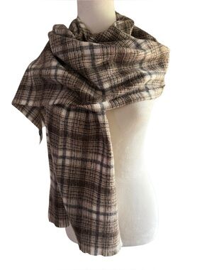 Lands' End Unbelievably Soft Plaid Wrap Scarf in Brown and Cream